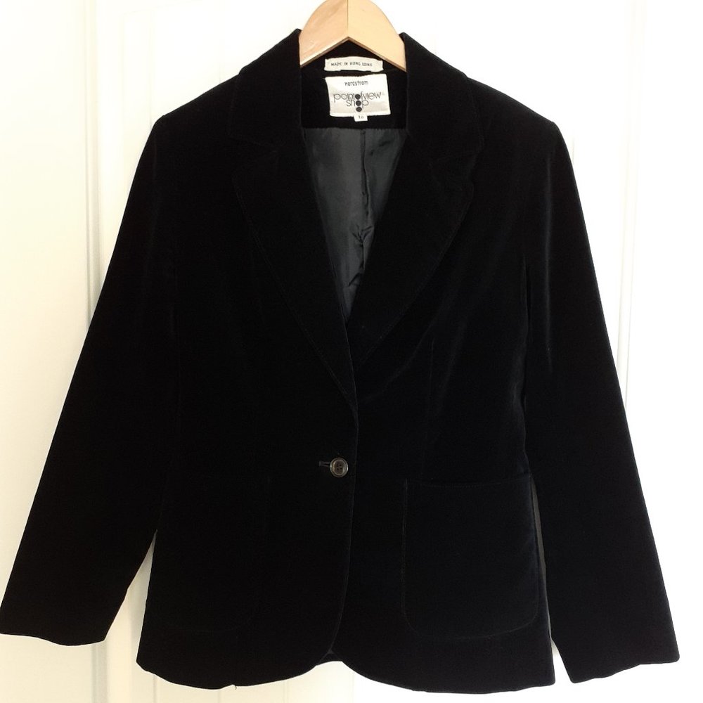 Vintage Nordstrom Point of View Velvet Single Button Blazer Black Size 10